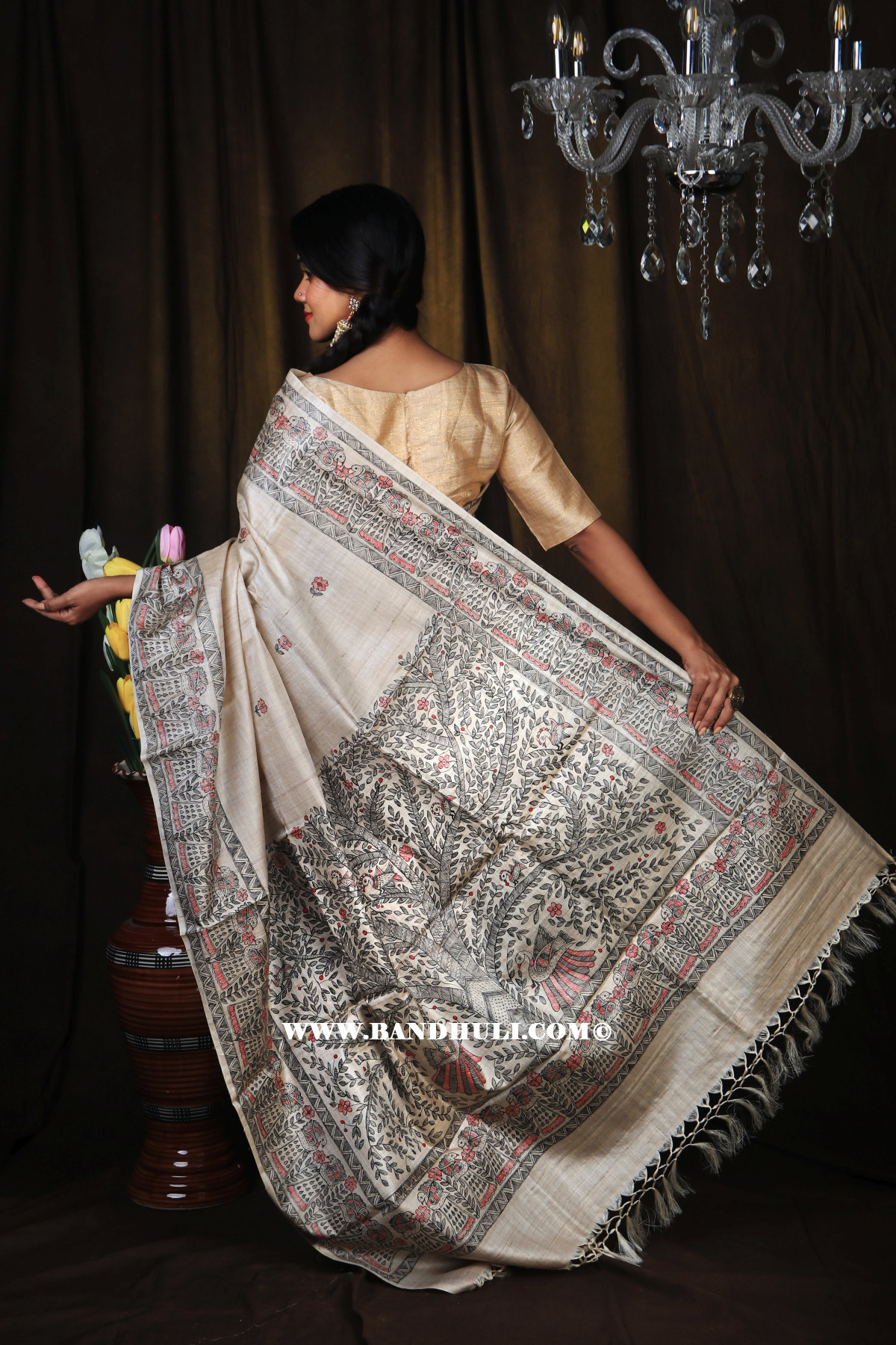 Madhubani Painted Tussar Saree